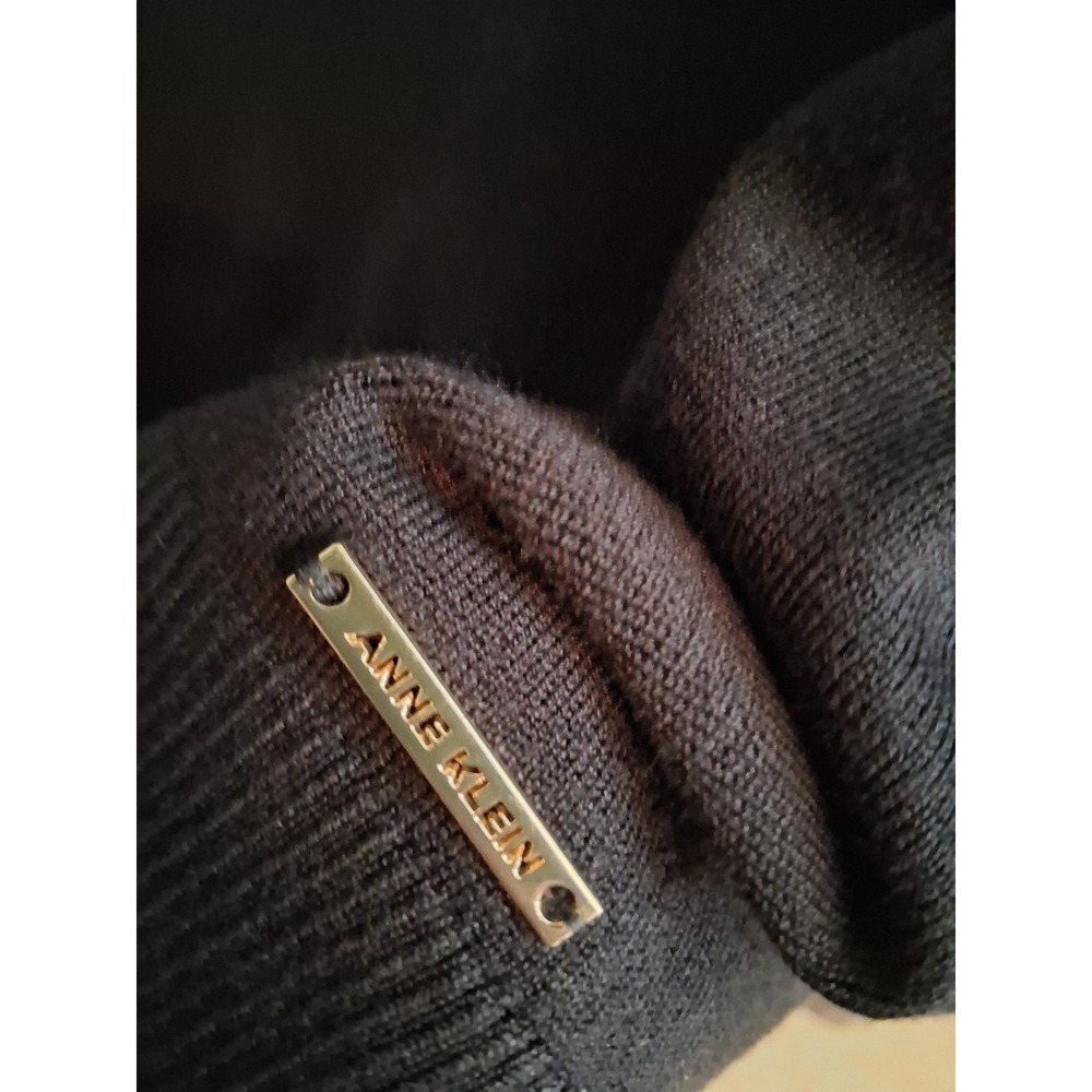 Anne Klein Colorblock Hoodie Sweater Women Large Black Tan White Knit Pullover - Picture 4 of 7